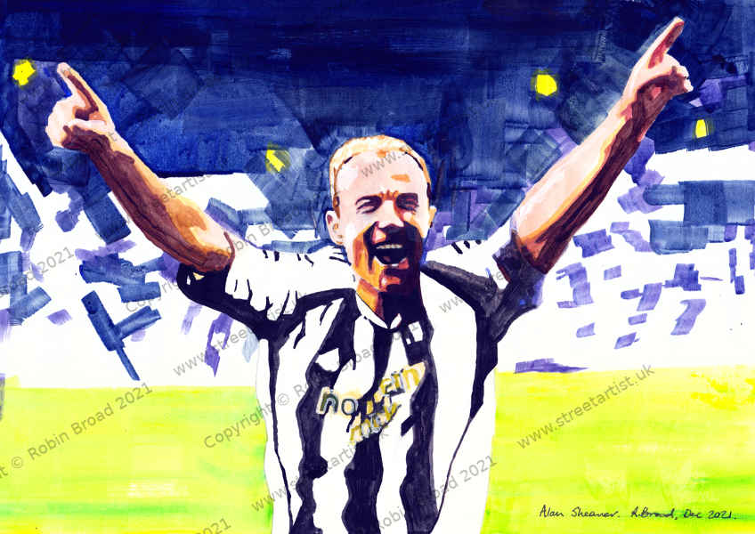 Alan Shearer, Newcastle United - NUFC artwork by Robin Broad, artist, Newcastle upon Tyne, UK