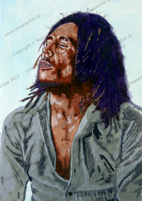 Bob Marley Portrait by Robin Broad, artist, Newcastle upon Tyne, UK.