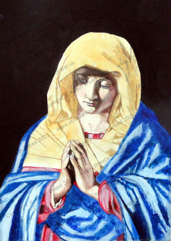 Virgin in Prayer, Sassoferrato - A study artwork by Robin Broad, artist, Newcastle upon Tyne, UK